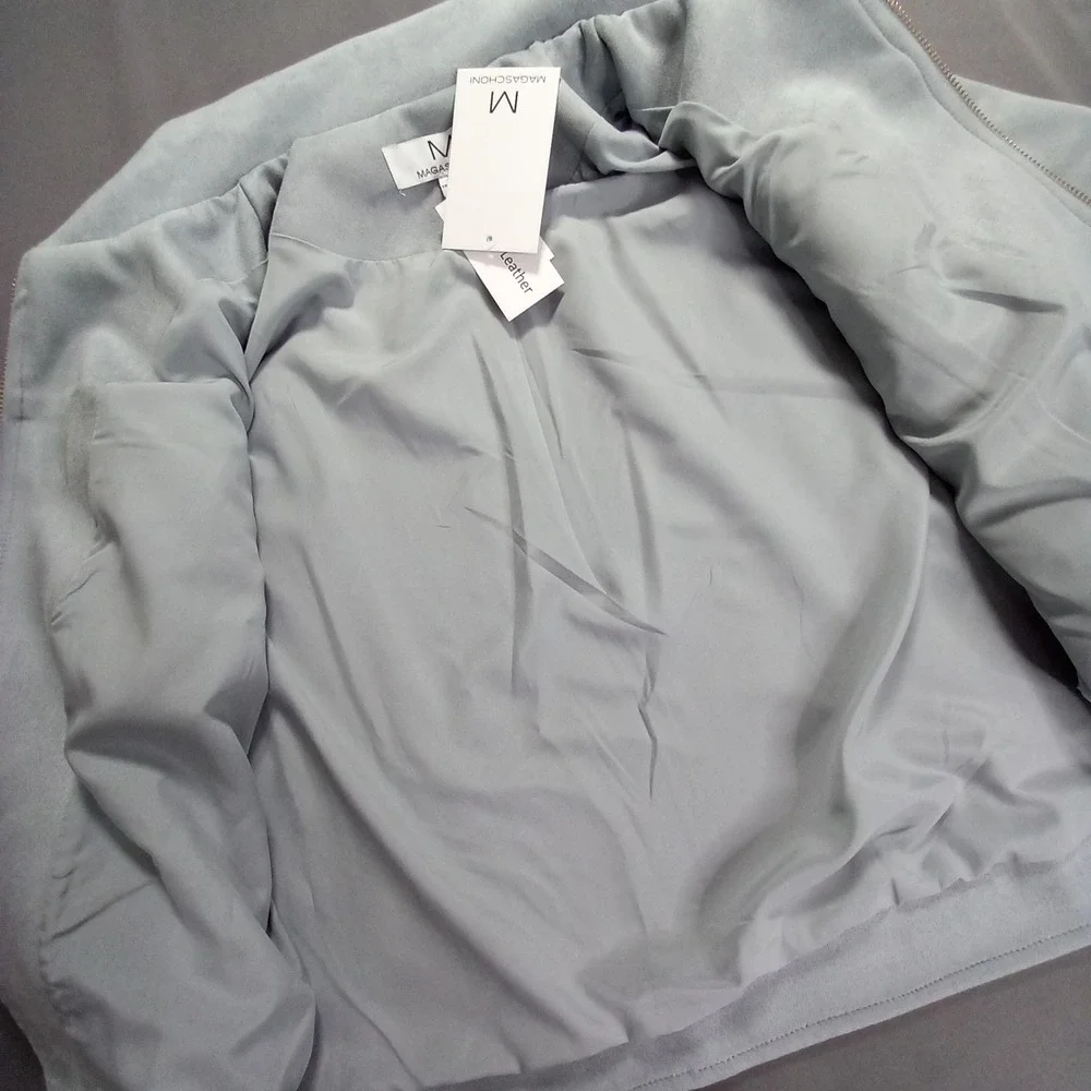 NWT Magaschoni Womens Faux Suede Leather Zip Up Jacket Light Blue Small - Picture 6 of 11